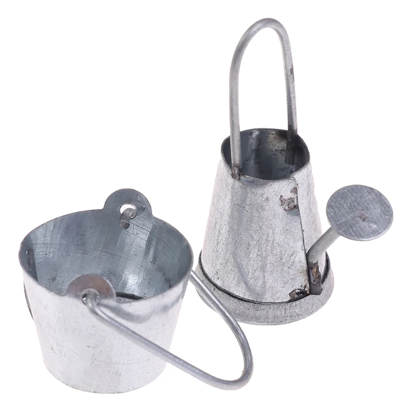 2pcs/set 1:12 Dollhouse Miniature Metal Water Bucket Kettle Model Furniture Toys