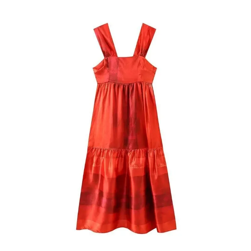 Vestido largo Vintage con espalda descubierta para mujer, traje largo con estampado de satén, estilo playero, vacaciones, Verano