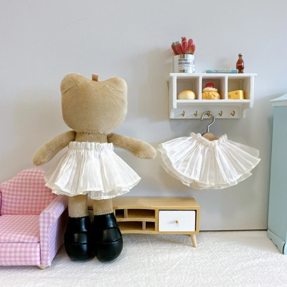 4 Styles Lace Pleated Mini Skirt & Denim Skirt for 10cm Plush Doll Replacement Clothes Beige White Black Denim view 4