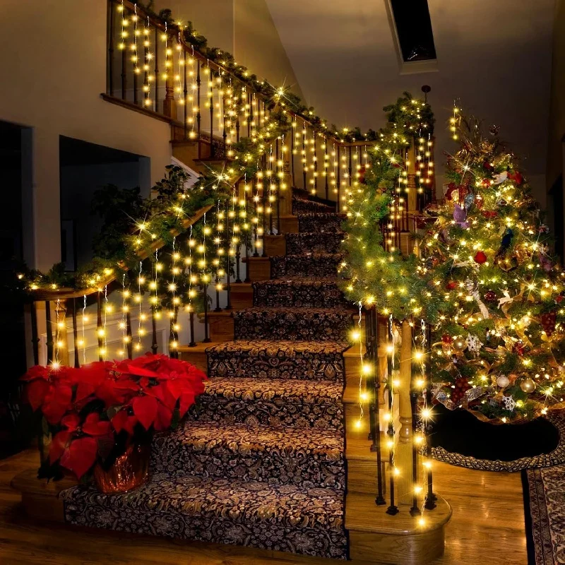 

Solar Curtain Icicle Light 3.5M Eaves Decor Outdoor Fairy String Lights Wedding Party Christmas Stair Decor Garden Garlands