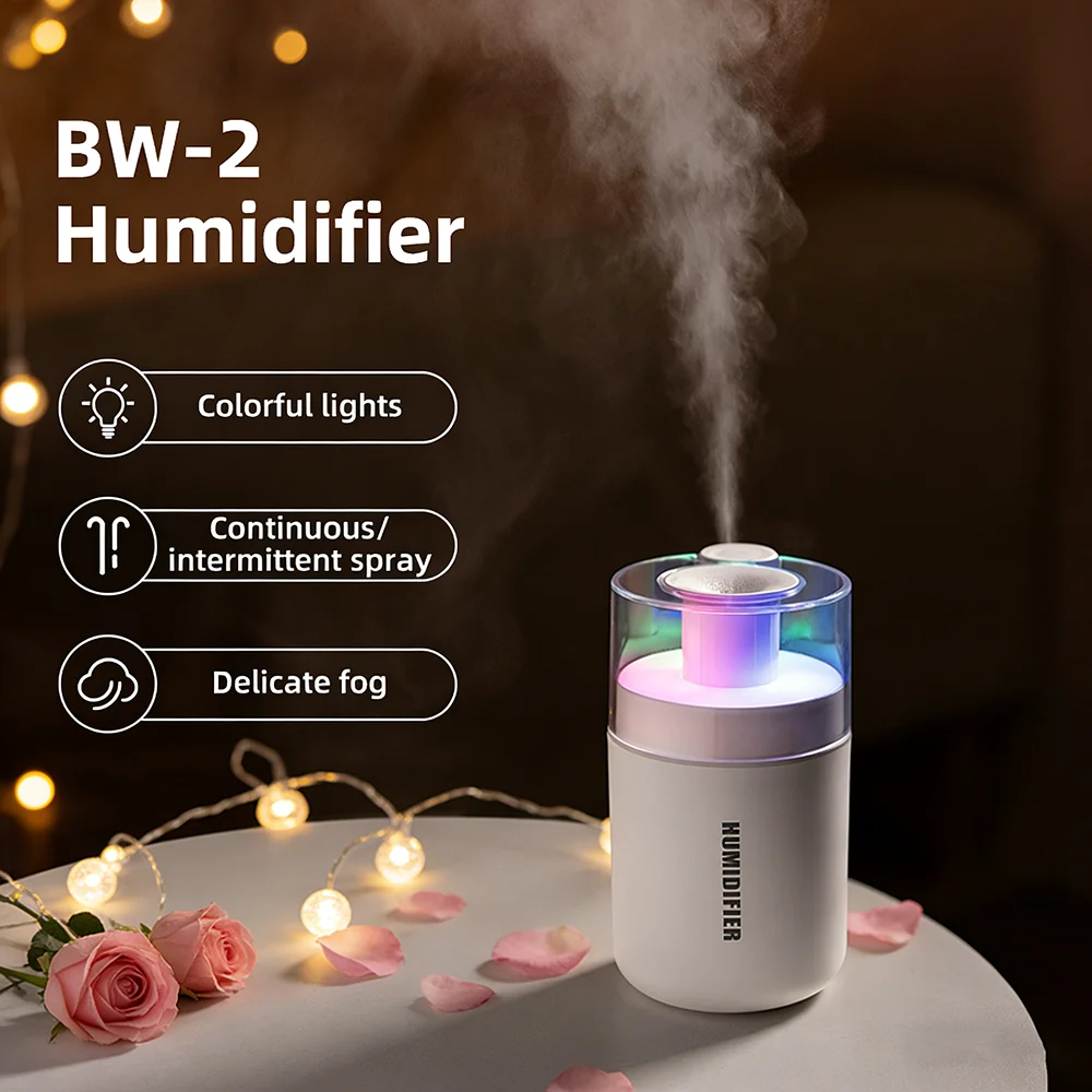 

1PC USB Powered Air Humidifier - Portable with 7-Color Breathing Lights, 2 Spray Modes, Quiet Mini Humidifier for Office & Home.