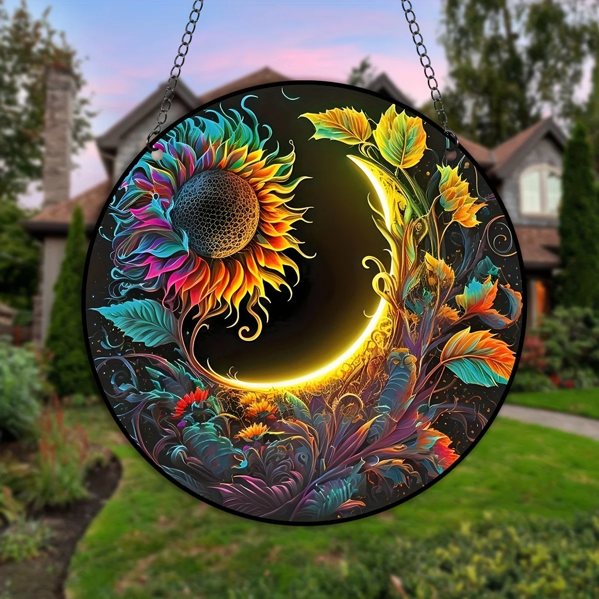 Radiant 3D Sun&Moon Stained Glass Suncatcher-Aesthetic Window Decor for Kitchen,Creates Mesmerizing Light Effects,Moms,Grandmas