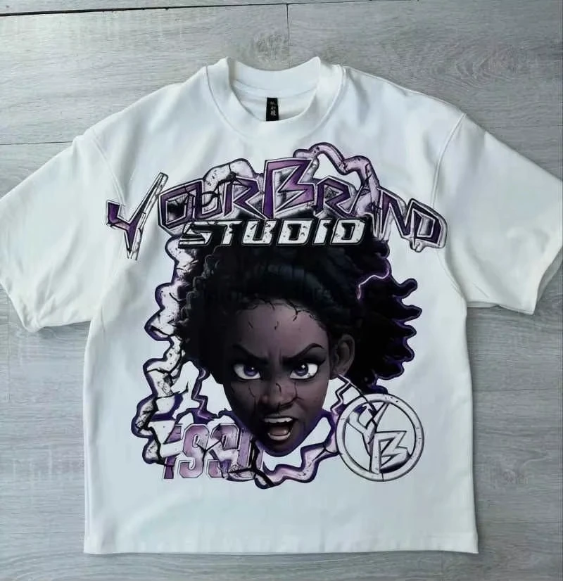 

Y2k Harajuku Уличная одежда для мужчин и женщин с короткими рукавами Модная новая рубашка с мультяшным принтом Ретро Хип-хоп Тенденция Негабаритная футболка