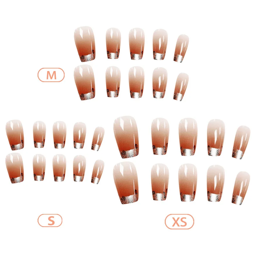 30pcs/set cat eyes fake nails for women girls fashion leopard printing 3D cherry shimmer glossy french tips press on false nails