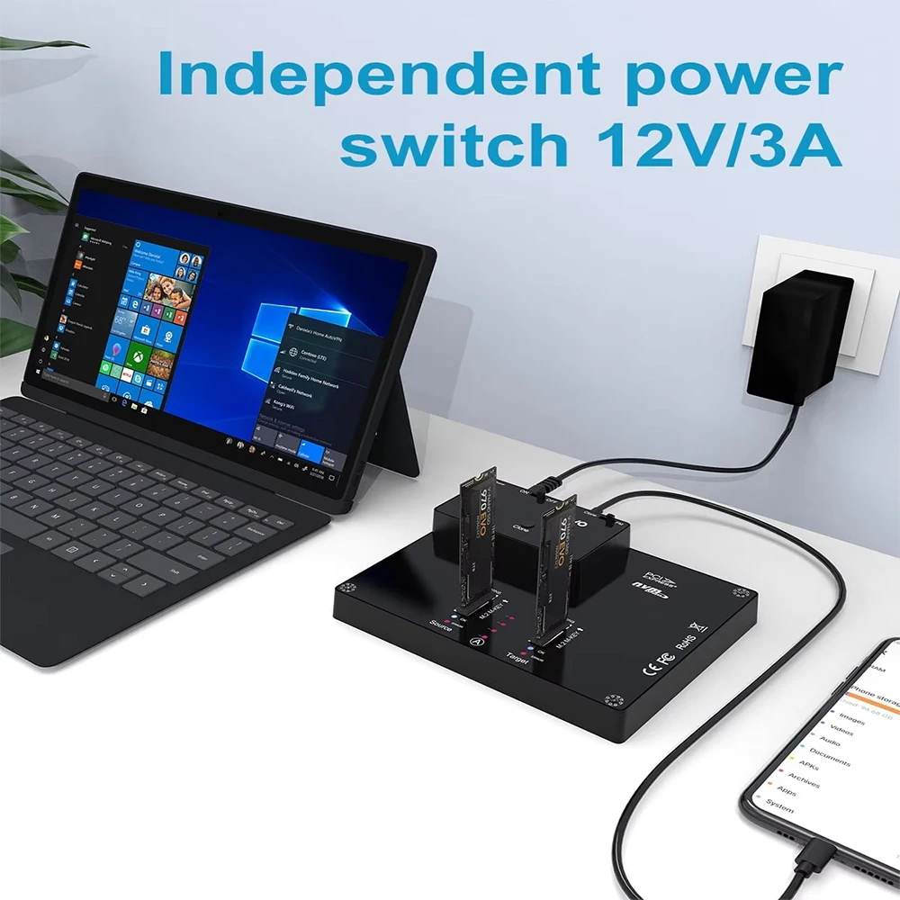 MAIWO 2ベイ M.2 NVMe ドッキングステーション 工具不要 Type-C 10Gbps NVME SSD エンクロージャ オフラインクローン/コピー機能付き PCケース用