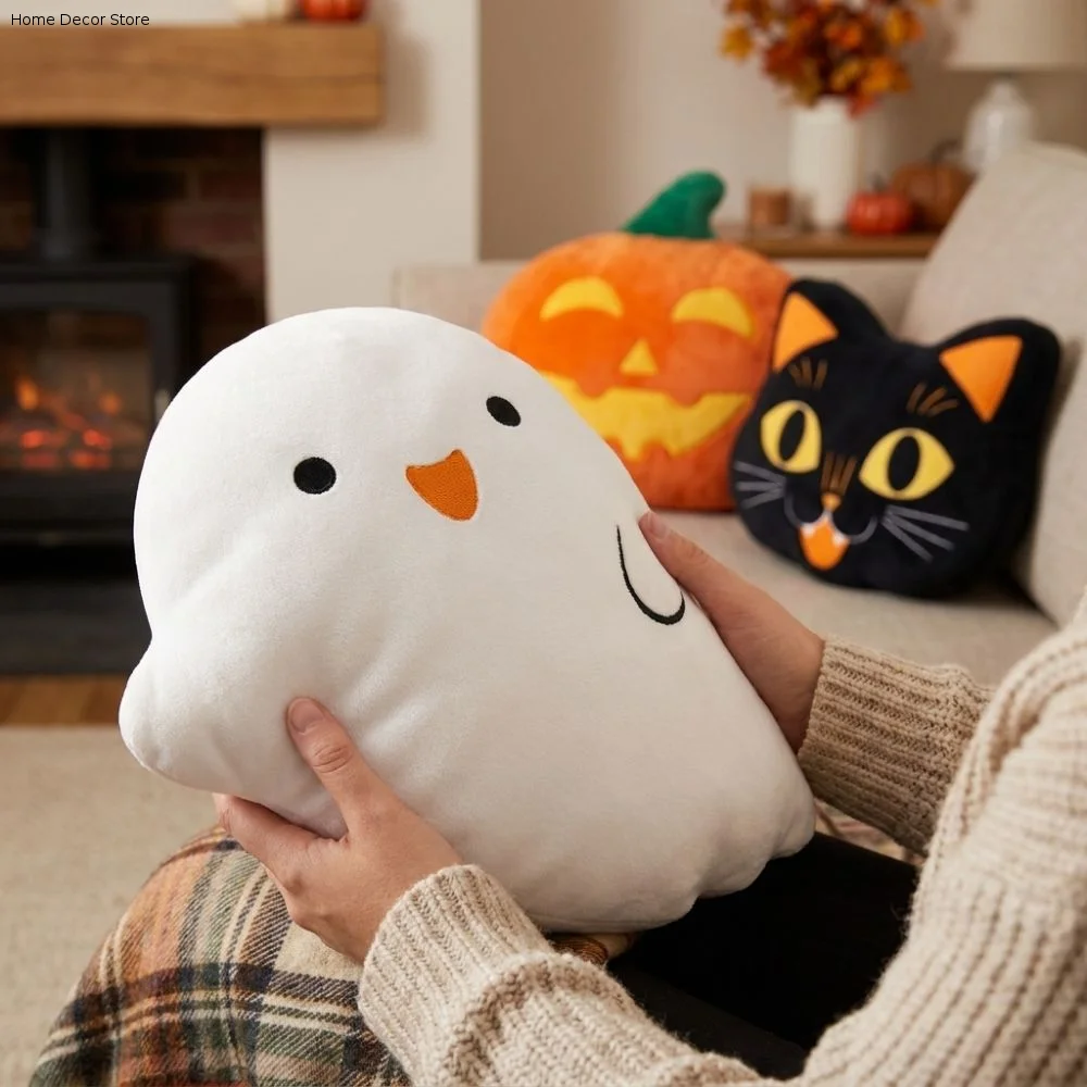 Super Soft Halloween Black Cat Pillow Cartoon PP Cotton Filing Ghost Shaped Throw Pillow Skin-friendly