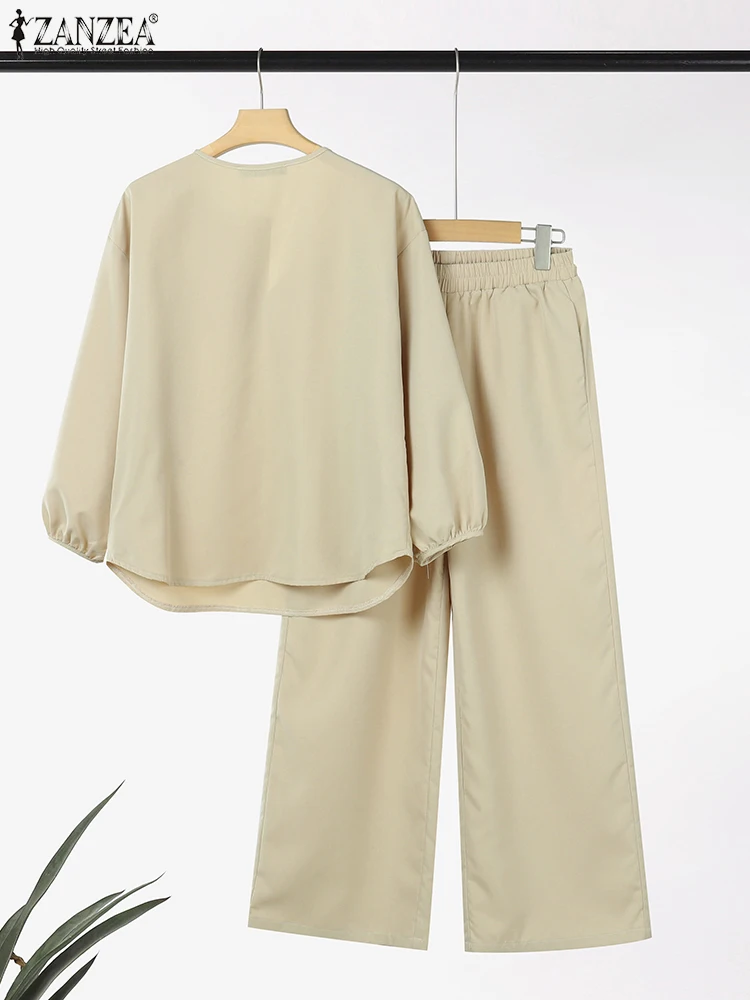 ZANZEA المرأة التنقل 2 قطعة مجموعات الطباعة 3/4 كم البلوزات 2025 موضة عادية بنطال ذو قصة أرجل واسعة 2 قطعة وتتسابق بانت مجموعات #4