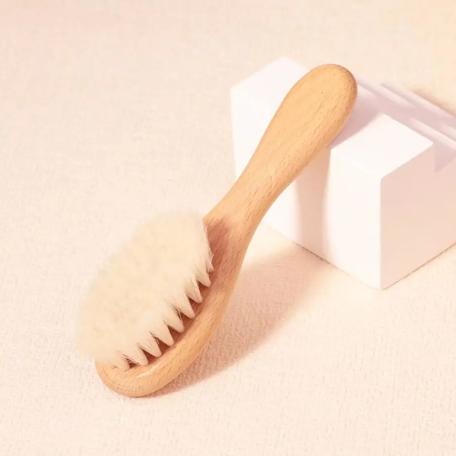 Safe and high-quality natural wood handle wool brush, soft and comfortable, skin friendly Special for real hair wigs