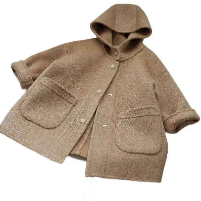 Boys Woolen Coat Overcoat Jacket Windbreak 2024 Hooded Warm Plus Thicken Autumn Winter Cotton School Children\'s Clothing