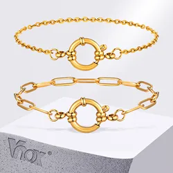 Vnox Square Chain Bracelets For Women Gold Color,Stainless Steel Round Bubble Buckle,Fashion Classic Bracelets Jewelry Hers Like