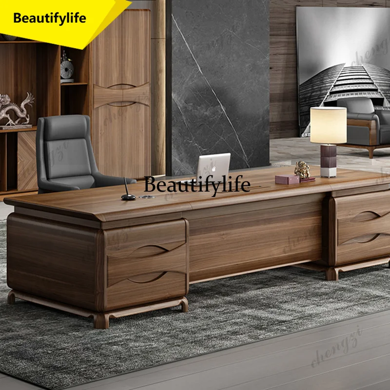 M9344  L Shape Asthetic Designer Table Luxury Manager Asthetic Modern Executive Desk Drawers Conference Mesa Para Computador