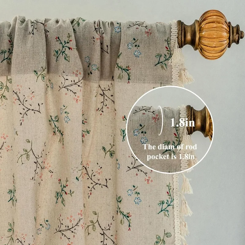 Floral Farmhouse Curtains Semi-Blackout Living Room Drapes 84 Inch Length Cotton Linen Blend Bohemian Window Curtain Panels