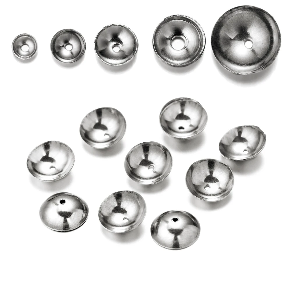 50pcs/lot Stainless Steel Silver Tone Charm Bead Caps Round 3 4 5 6 8mm Jewelry Connectors Fit DIY Tassel Bracelets Making