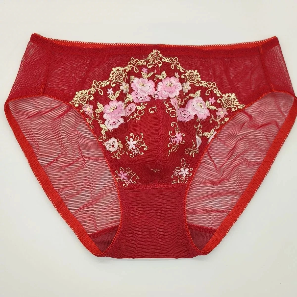

Man's Lace Embroidery Red Briefs Live Show Dance Sexy Costumes DJ Club Bar Private FKK Party Harajuku