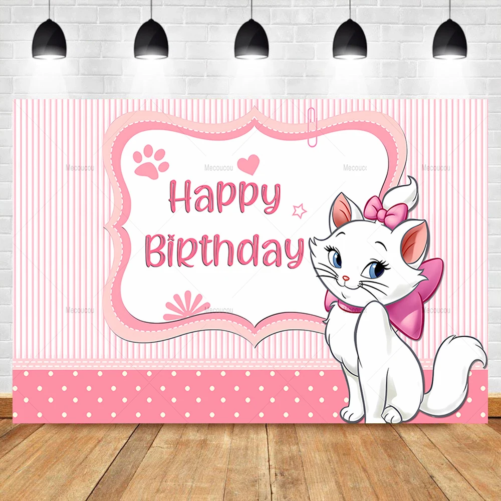 Disney Pink Mary Cat Cartoon Cute Sweet Girls Gifts Birthday Party Banner Backdrop Custom Kid Room Photo Poster Decor Background