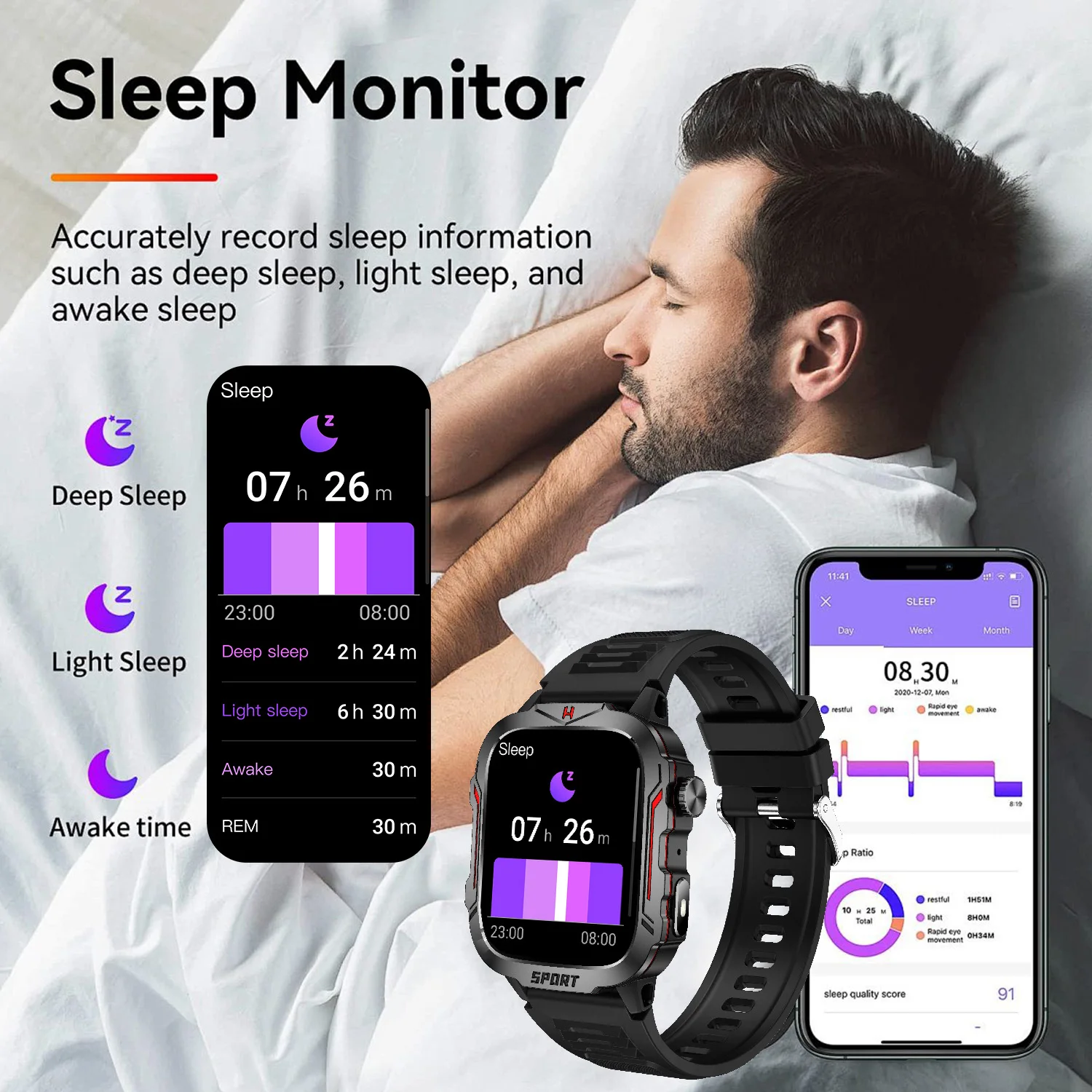 ساعة ذكية بمصباح يدوي قوي للرجال/النساء، شاشة تعقب للياقة البدنية بشاشة 1.96 بوصة مع مساعد صوت AI/مكالمات بلوتوث/100+رياضة #2