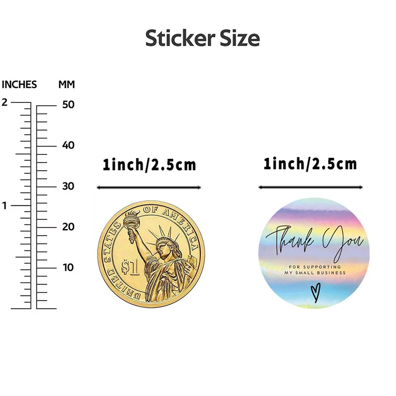 500 Pcs Ronde Regenboog Laser Dank U Stickers 1 Inch Kleine Business Stickers Zelfklevende Etiketten Voor Boetieks Wikkelen Levert