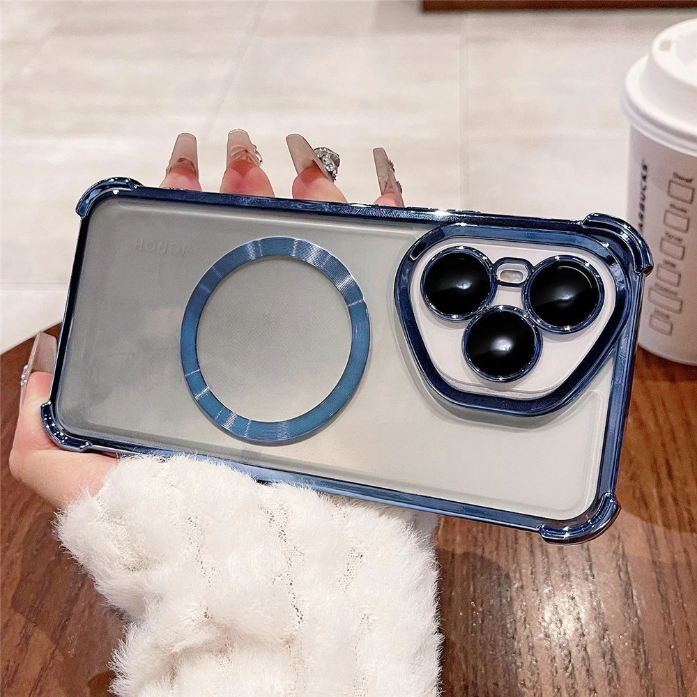 حافظة هاتف مغناطيسية فاخرة مضادة للصدمات لهاتف Honor 400 500 Pro Smart 200 Lite 300 100 90 80 70 60 50 غطاء سيليكون شفاف