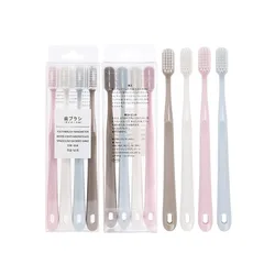 Japanese Seal-less Macaroon Toothbrush 4pcs Adult Family Pack Soft Bristle Toothbrush Tongue Scraper Зубные Щетки Eco Friendly