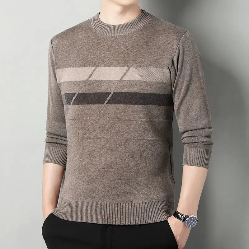 2023 Men\'s Handsome Fashion Patchwork Thick Sweaters Casual Warm Long Sleeve Bottoming Pullovers Autumn Winter Male Clothes