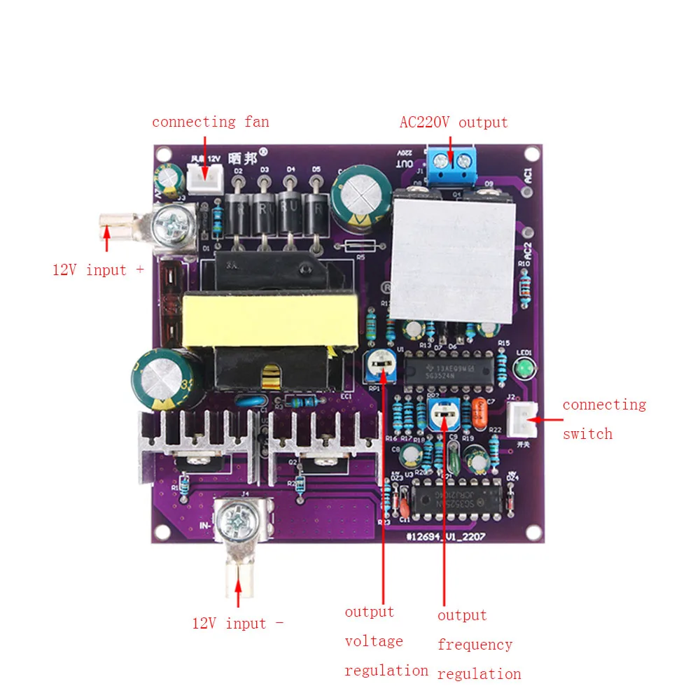 

DC12V to AC180-220V Inverter Modified Wave Inverter Circuit Board 300W Driver Board 12V to 220V Step-Up Boost Power Supply Board