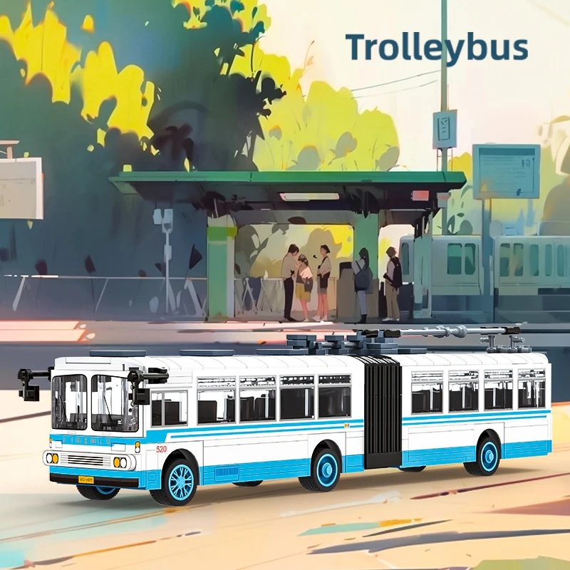 

Wangge trackless bus small particle assembly building block tourist sightseeing transportation bus boy car model toy 4975