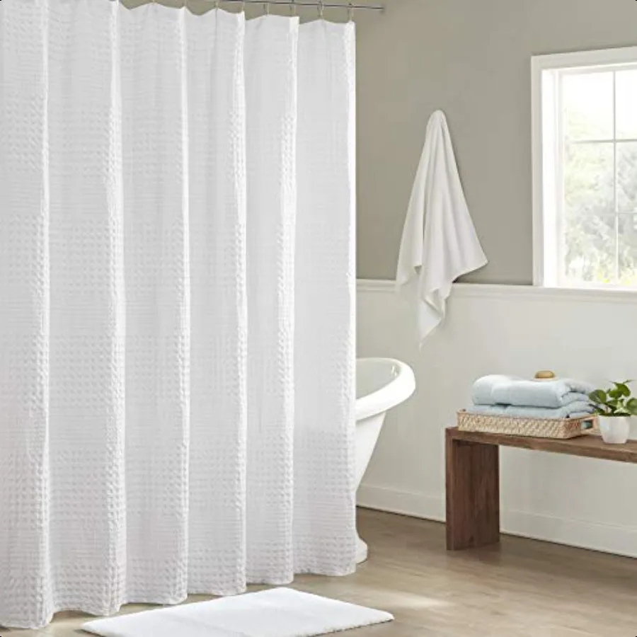 

Arlo 100 Cotton Shower Curtain Texture Waffle Weave Design 800 GSM Hotel Quality Soft Trendy Bathroom Decor hine Washable Batht