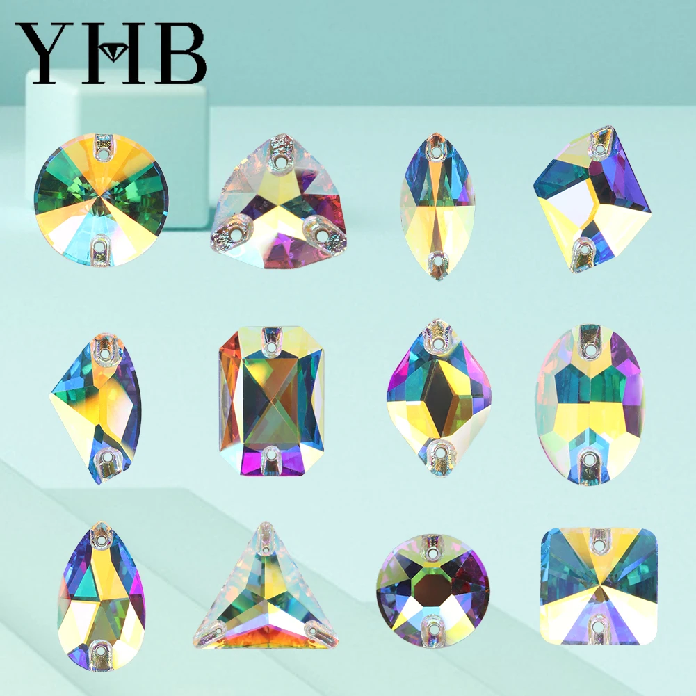 YHB 001AB Kristall AB XIRIUS Comsic Tropfenförmige Glas-Kristalle AB Aufnähsteine Flache Rückseite Aufnähbare Strass-Steine für Kleidung Taschen