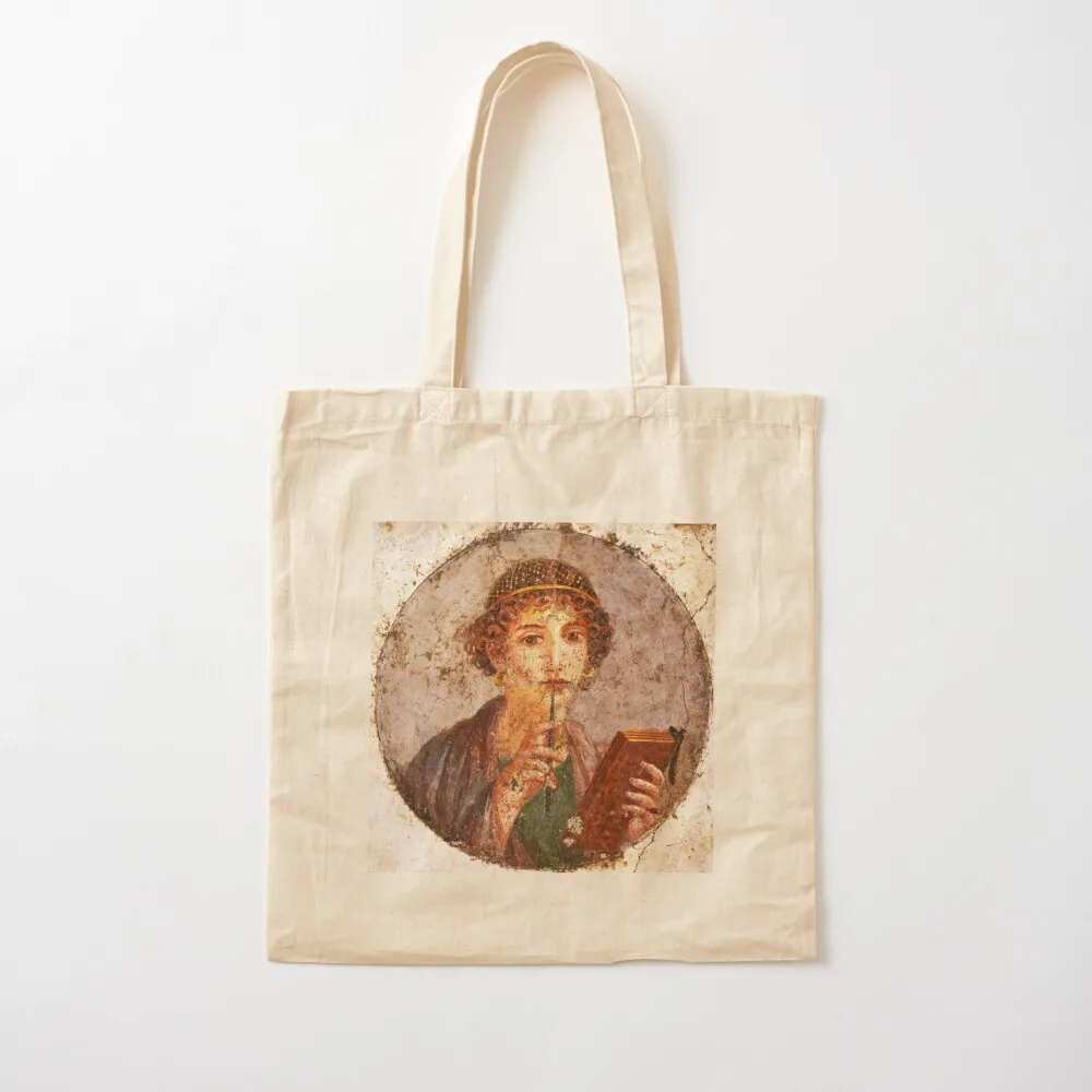 

SAPPHO POMPEII FRESCO Antique Roman Wall Painting Tote Bag free delivery bags tote bag foldable reusable bag personalized tote