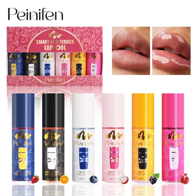Hydrating Lip Treatment Oil 6 Piece Set Nourishing Glaze for Dry Lips Moisture Care