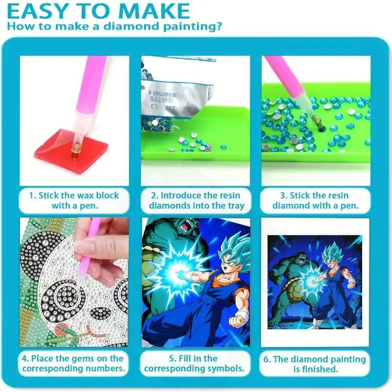 1 peça 5d diy kit de pintura diamante broca completa, dragon ball super vegito super saiyan azul vs. verde brute cena de batalha épica anime c