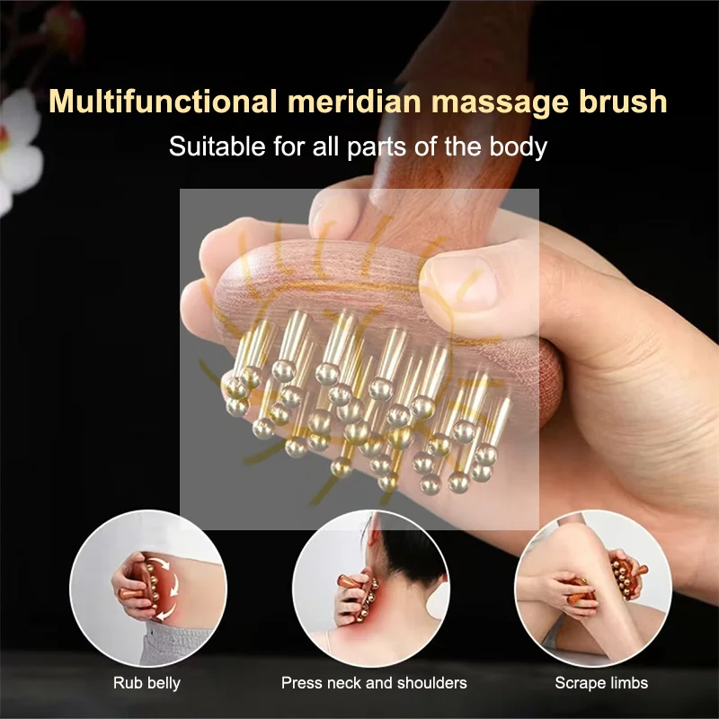 

Brass Bead Massage Gua Sha Comb Meridian Brush Handle Point Massager Brush Durable Chinese SPA Acupoint Massage Tool