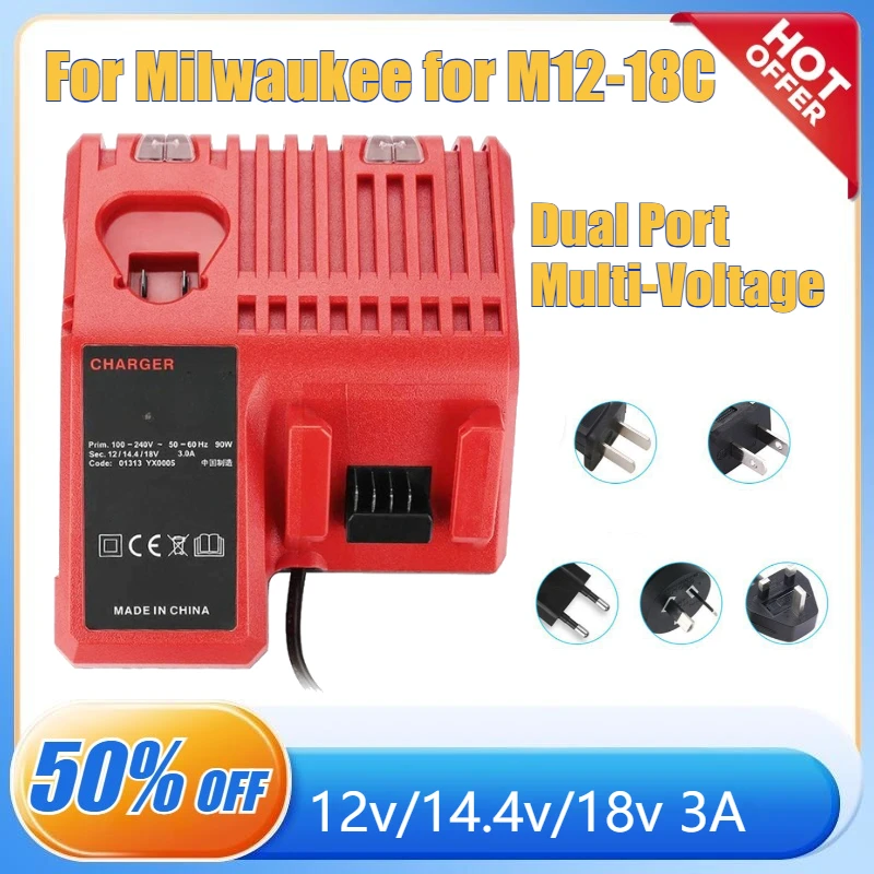 

Замените быстрое литий-ионное зарядное устройство 3A, 12 В, 14 В, 18 В, подходит для Milwaukee, для M12-18C, двухпортовый многонапрямный аккумулятор для M18