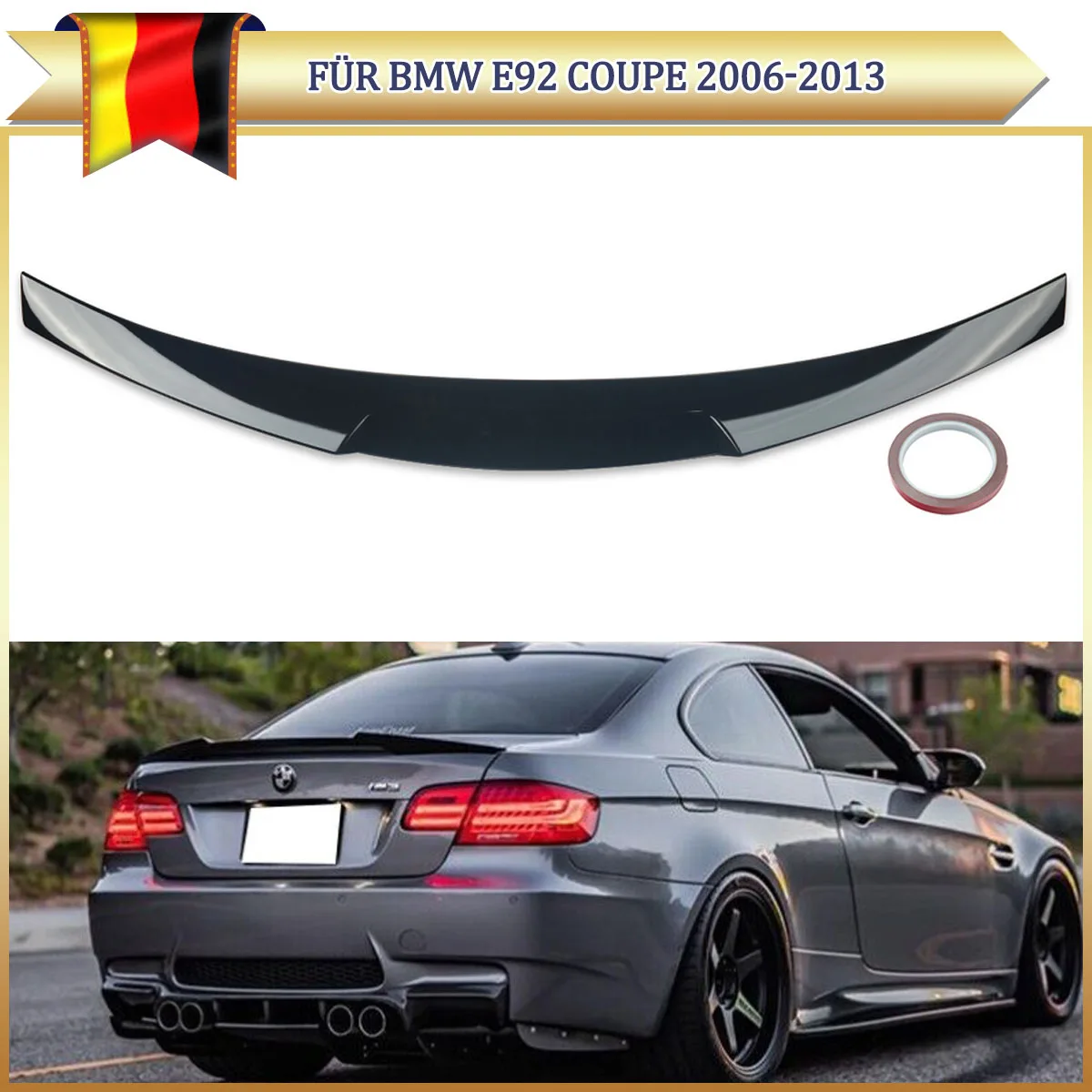 Spoiler posteriore stile M4 per BMW E92 320i 328i 335i Coupé 2006-2013, nero lucido, Magickit.