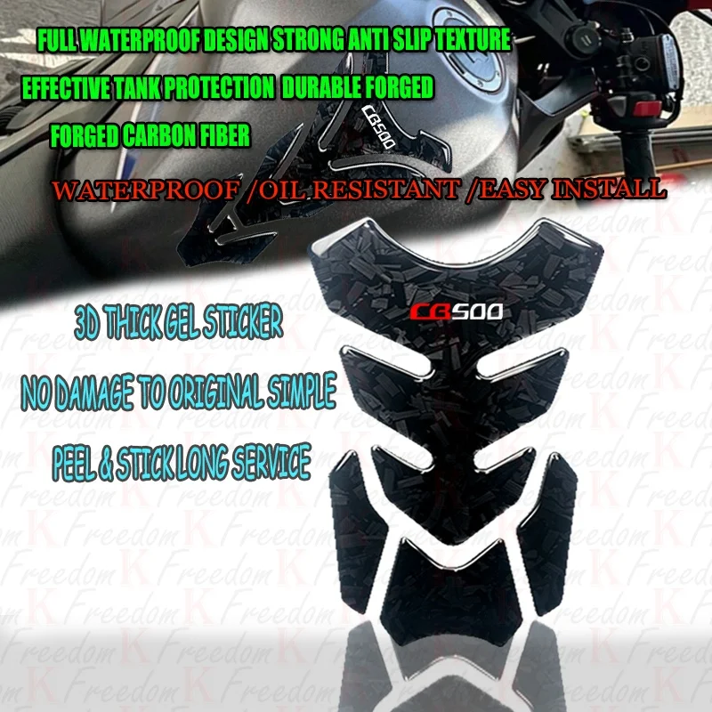 3D Gel Dome Motorcycle Tank Pad Protector Stickers Fit For CB500 CB 500 CB500X CB500F Forged Carbon Fiber Tank Waterproof & slip