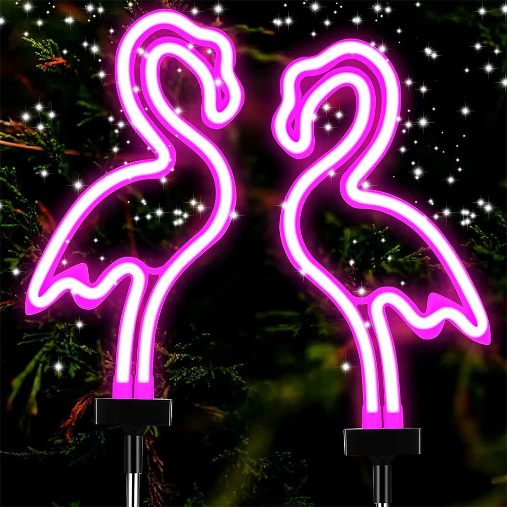 

1/2/3/4 Pack Outdoor Flamingo Neon Light Garden Waterproof Pathway Stake Light for Lawn Yard Christmas Flamingo Lights Decor