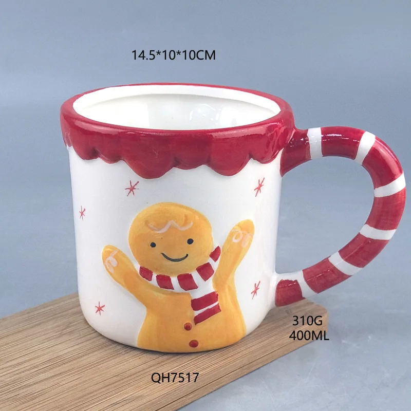 

Креативная перевернутая ручная роспись керамическая чашка для воды Санта-Клауса с тиснением керамический рождественский орнамент