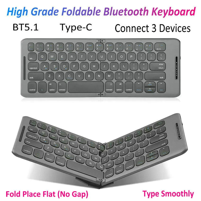 Top! Fold Folding Foldable Wireless Bluetooth Keyboard USB Type C for Windows Android ios for ipad computer tablet pc phone