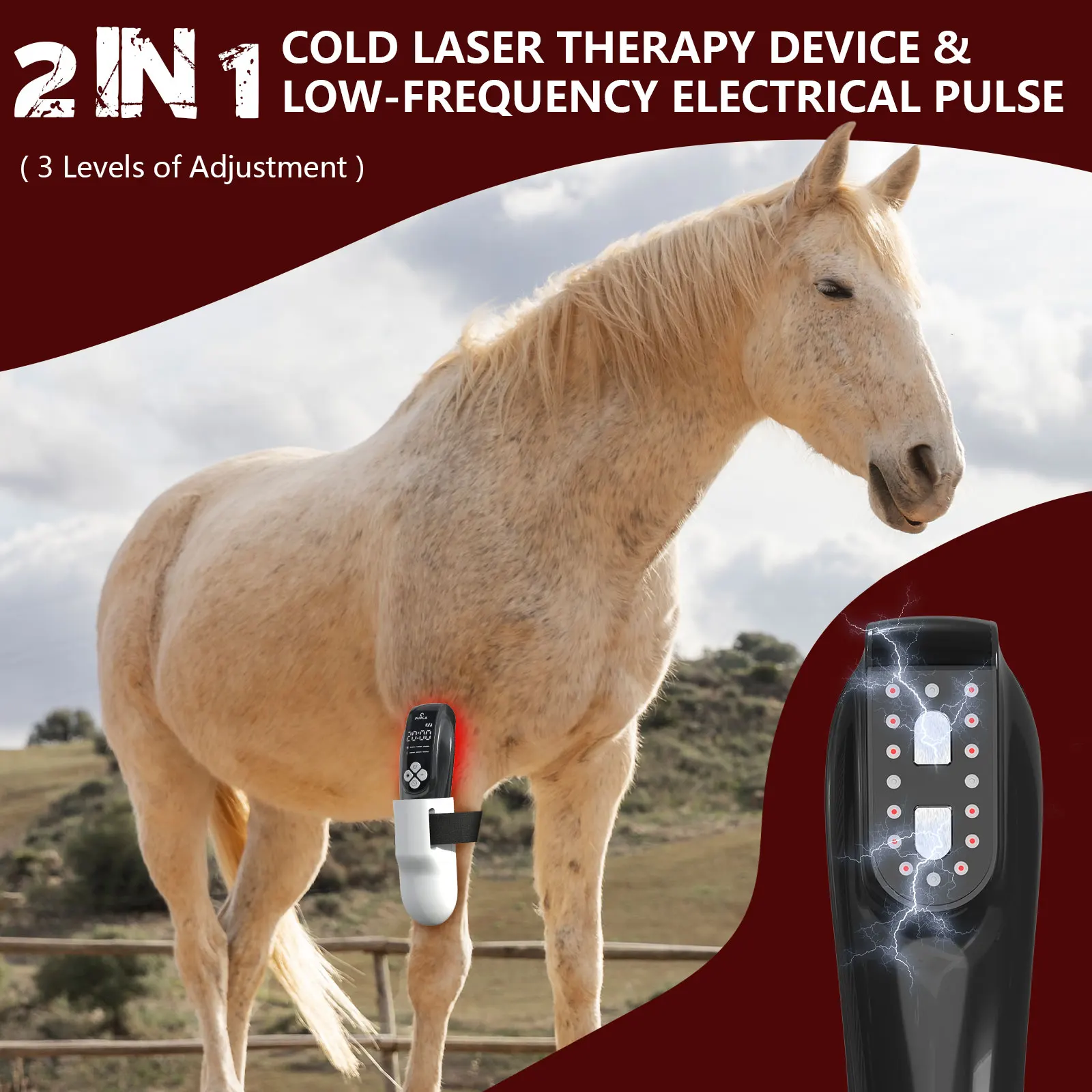 4x808nm Laser Therapy Device for Horse Pets Humans Upgraded 3in1 Red Light Therapy Device Muscle Recovery Joint Pain Relief Skin Health Care Portable Veterinary Equine Dog Care Pain Relief Machine Body Healing Tool