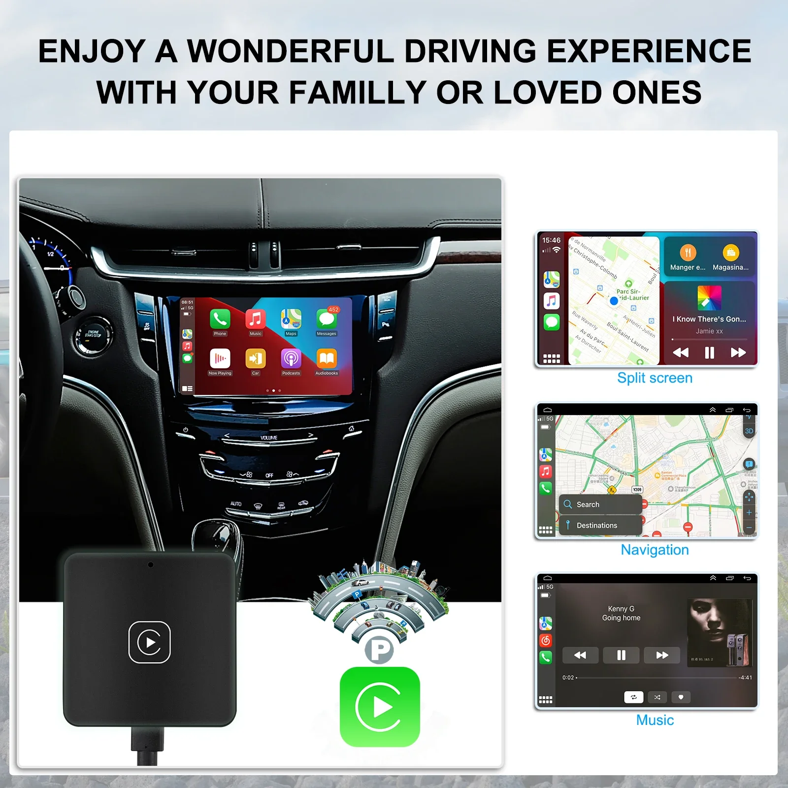 Podofo Ai Box Wired to Wireless Apple CarPlay Box Android Auto Wireless Dongle Activator For Audi Benz VW Toyota Voice Control