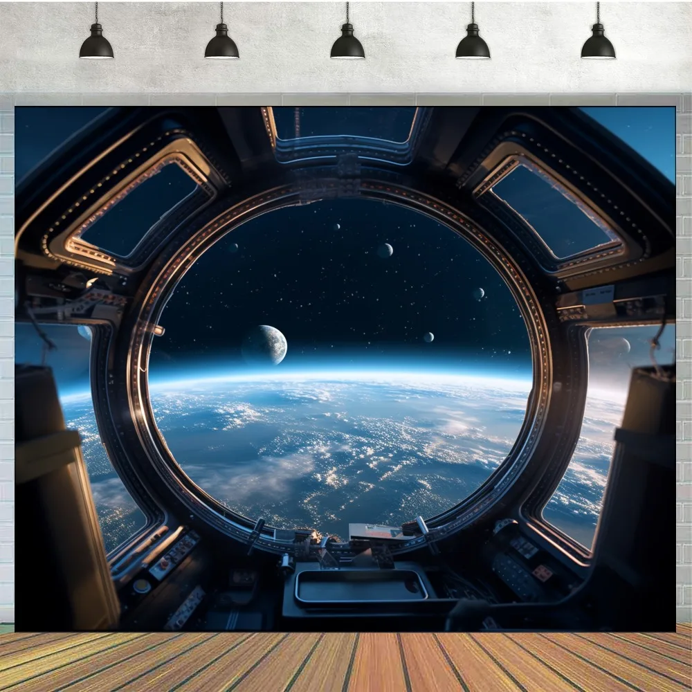 Space station background Outer space base interior spacecraft Earth photography background future science fiction universe