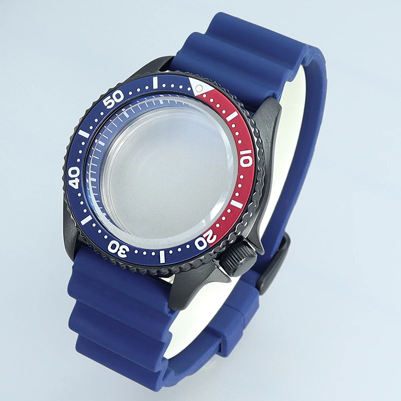 

42mm Black pvd Watch Case Strap Sapphire Glass Waterproof For nh35 nh36 nh34/38 Movement 28.5mm Dial With chapter Ring 3.8 Crown
