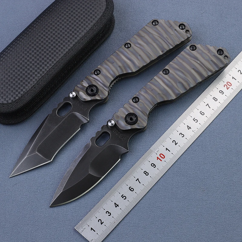 

Y-START SMF Tactical Knife Heavy Folding Survival Flame Titanium Handle D2 Black Blade Ball Bearing Washer with Nylon Case
