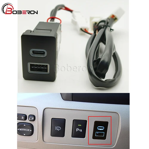 Imagen 1 del producto Ajuste para Toyota nuevo cargador USB de coche PD cargador rápido QC3.0 cargador rápido dual botón adaptador tipo C