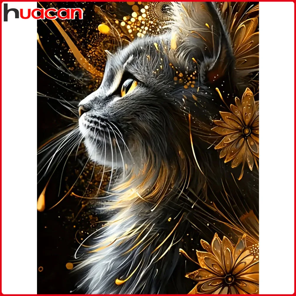 Huacan Vollquadrat Rundbohrer Diamantgemälde Katze Blume Diamant Mosaik Tierkunst Dekorative Gemälde