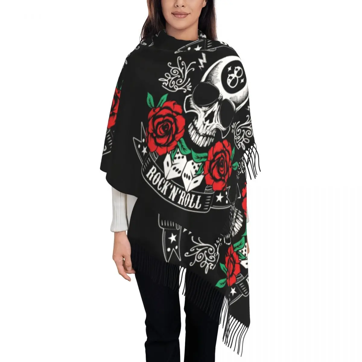 Rock Skull Rockabilly Bikers Retro Rockers Tassel Scarf Women Soft Shawl Wrap Lady Winter Scarves