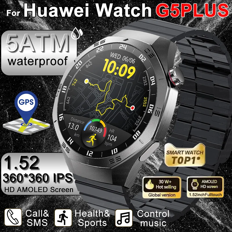 

2025 Новинка для HUAWE Watch G5 PlUS Смарт-часы для мужчин 1,52-дюймовый HD AMOLED-экран GPS трек Сердечный ритм Голос HD Bluetooth Вызов Смарт-часы