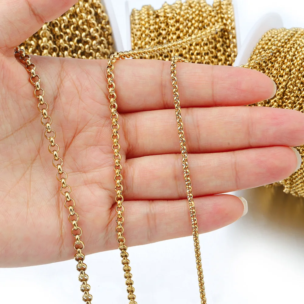 New 1M2M Stainless Steel Chain Gold Color Steel Color Round O Shape Necklace Bracelet DIY Jewelry Making Components Accessories