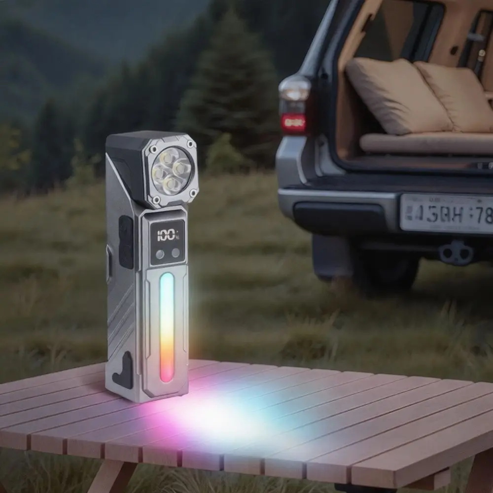 Multi Functional Mini Flashlight 90 Degree Angle LED Torch Magnetic Base Rechargeable Work Lamp Colorful Light For Daily