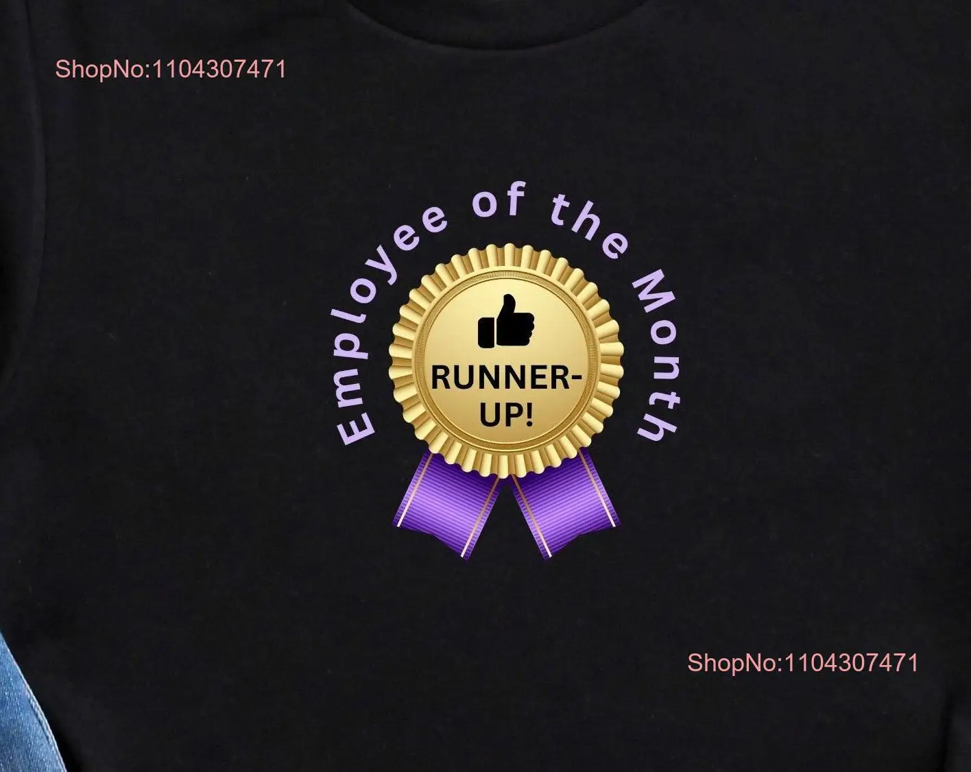 Employee of the Month Runner Up T Shirt Funny Workplace Award Winner Recognition with Purple Ribbon long or short sleeves